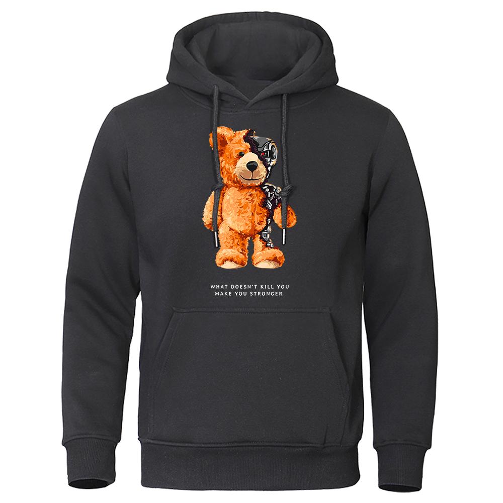 Xuhaijian02 Leuke cartoon beer print hoodies teddybeer fleece warm casual streetwear heren trui nieuwigheid heren sweatshirt met capuchon L