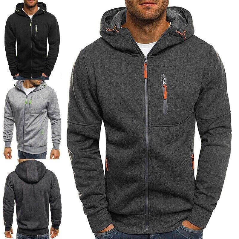 YH66GW Heren hoodie fleece warme capuchon jas sweatshirt winter werk trui met ritssluiting 2XL zwart