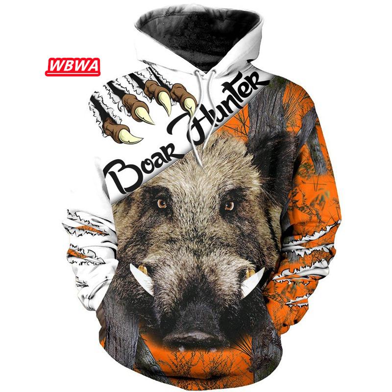 TIP723 Boar Hunter Mannen Hoodie Dier Jacht Camo Tattoo Trui Harajuku Casual Elanden Hunte Sweatshirts 3D Gedrukt Oversized Kleding L