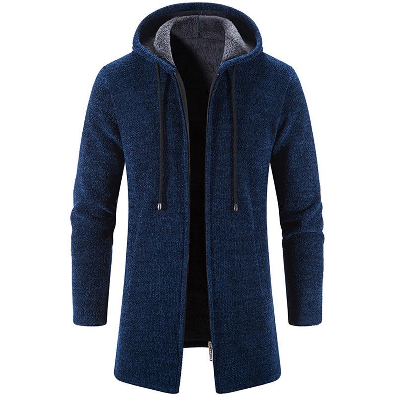 YH66GW Winter Fleece Vest Mannen Dikke Capuchon Lange Sweaterscoat Mannelijke Warme Gebreide Trui Jassen Causale Hoodies Uitloper Kleding L zwart