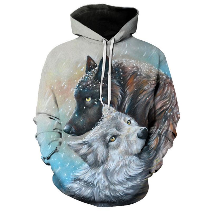 Xiao Xiang Twee Sneeuwwolf 3D Gedrukt Heren Hoodie Harajuku Streetwear Casual Cartoon Jas Dier Populaire Sportkleding Truien Lente Herfst 3XL