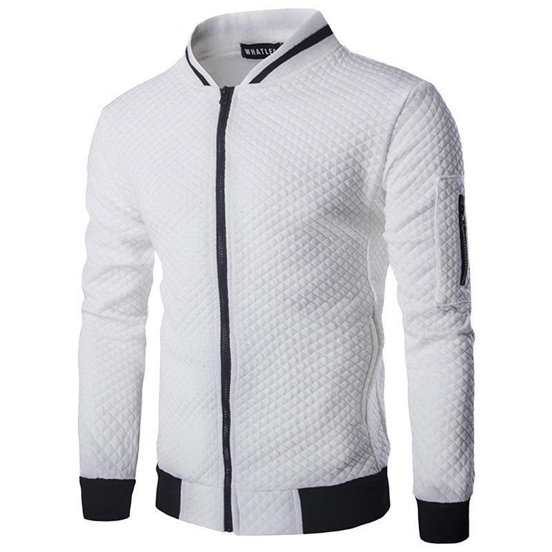 Cozyoutfit Geruite Trui Vest Heren Sport Casual Trui Mode Jas Rits Shirt S wit