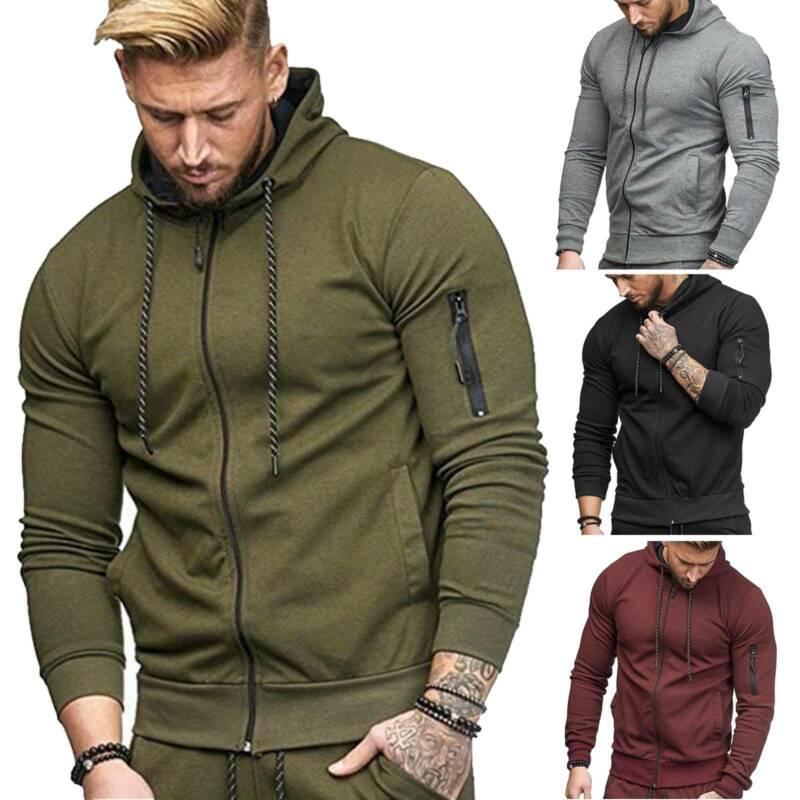 EL80HK Heren Zip Up Hoodie Jacket Sweatshirt Casual Sport Gym Tops Jas Jumper Uitloper 2XL legergroene kleur