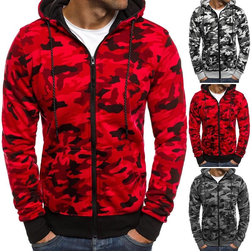 FP64TH Heren trending camouflage persoonlijkheid hoodies coole mannelijke herfst en winter casual jassen jas met capuchon met rits M rood