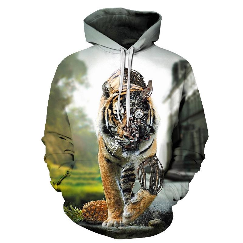 JY85HA Heren nieuwe persoonlijkheid 3D mechanische tijger trui paar trui hoodie heren tops L groen