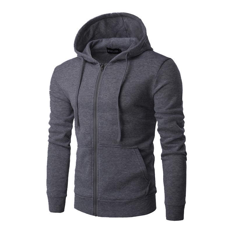 ForYourBeauty Herenhoodies Lente Herfst Casual Hoodie Heren Tops Mode Slanke Rits Sport Effen Kleur Eenvoudige herenhoodies M donkergrijze kleur