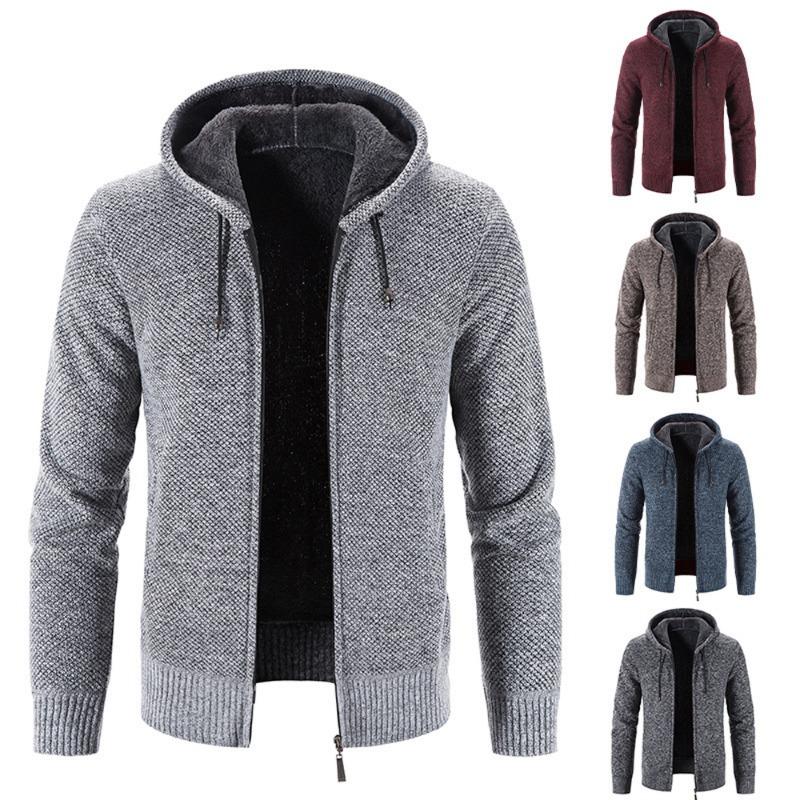 Clothing1 Gebreide herensweaterjas met capuchon, vest met fleece en bontvoering en capuchon met capuchon M rood