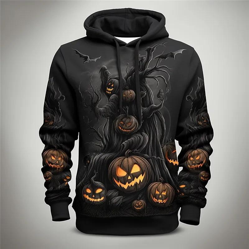 Little red horse Nieuwe Halloween 3D-geprinte hoodie-sweatshirttop Heren casual pompoenfiguur met capuchon M rood