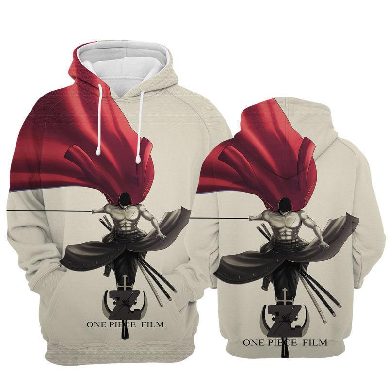 Little red horse Anime Characters Peripheral Series 3D digitaal printen herensweater met lange mouwen en capuchon en ritssluiting M wit