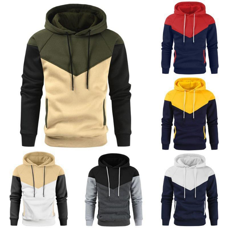 Aee-MaMoo 2023 Heren Colourblock Pullover Capuchon Hoodie Lange Mouw Sweatshirt Casual Jumper Top M wit