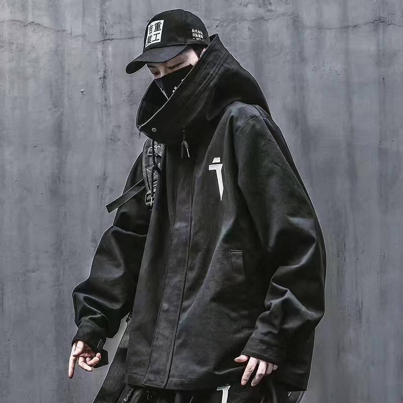 HU5RN Emo Mannen Japanse Harajuku Alt Sweatshirt Oversize Hoodie Lange Mantel Hip Hop Gothic Uitloper Streetwear Techwear Jas Tops Kleding L zwart