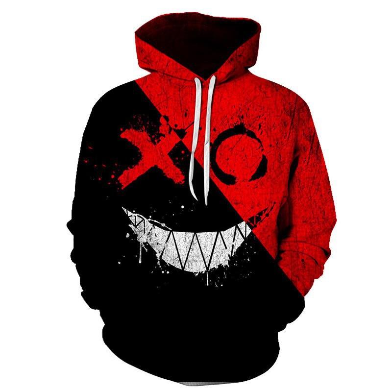 HU5RN Nieuwe Demon Smiley Gedrukt Hoodies Mannen Herfst Trendy Evil Face Sweatshirt Knappe Man Sport Lange Mouw L zwart