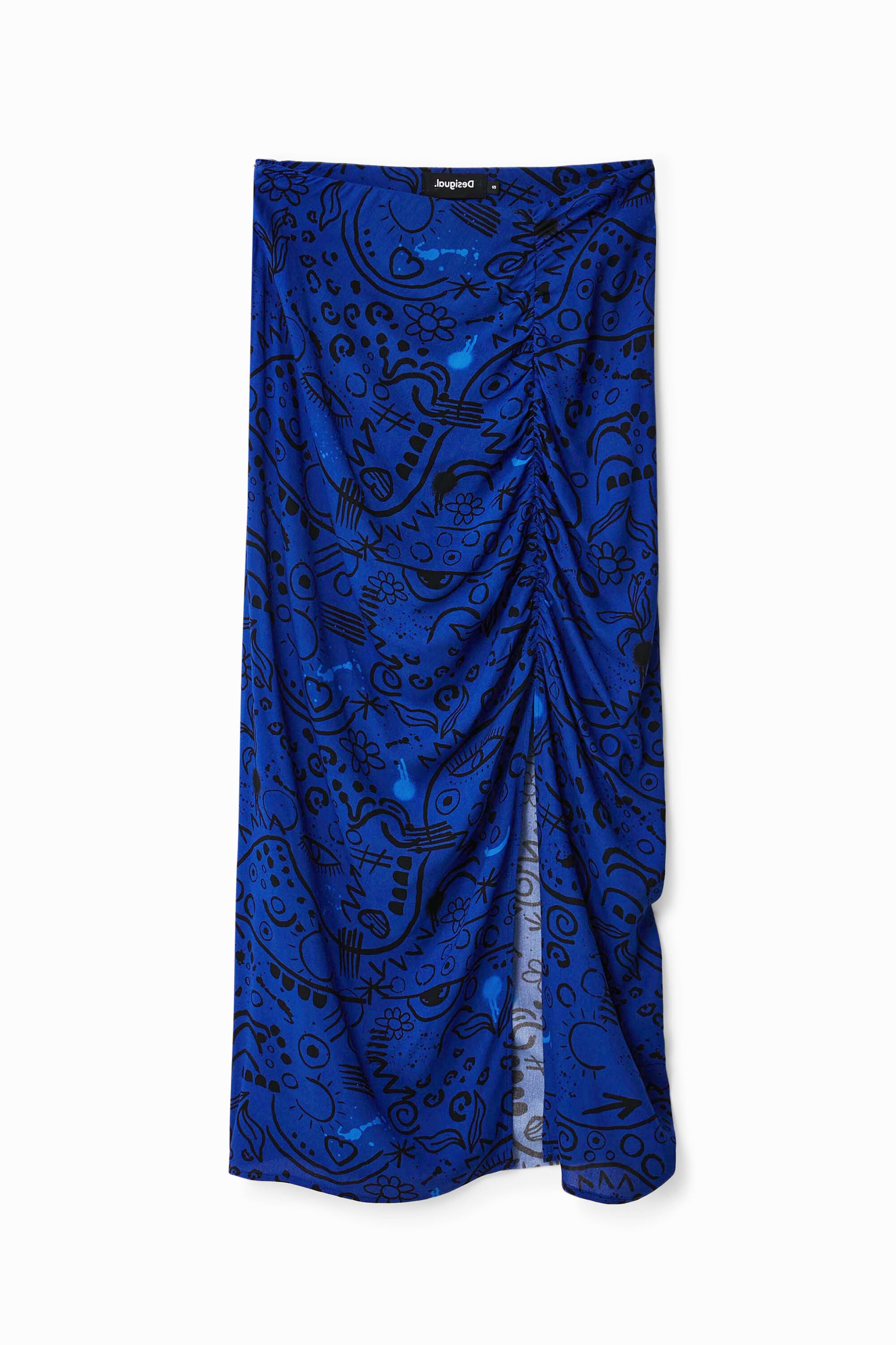 Desigual Slim fit midirok met split - BLUE