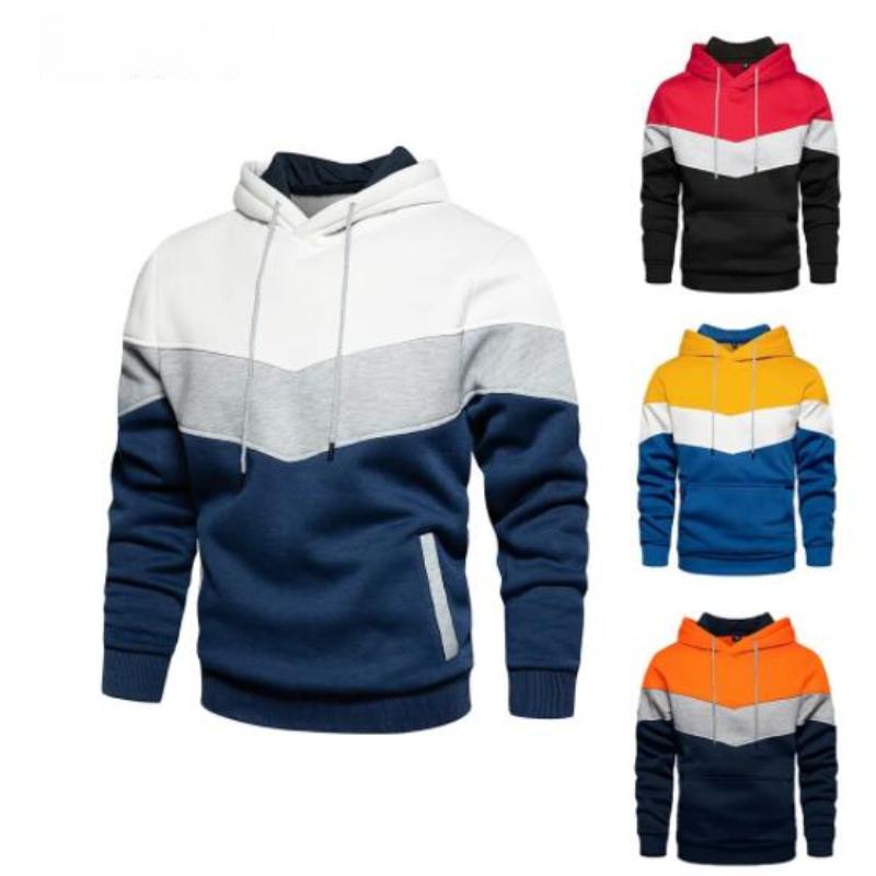 Limuyang Heren patchwork hoodie buiten casual sportkleding straatmode heren fleece thermisch sweatshirt met capuchon herfst winter zwart M