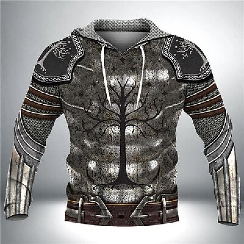 ETST 07 Herenhoodie Pullover Sweatshirt met capuchon Lichtgewicht capuchon Grafisch Tribal Armor Vetersluiting Print Casual Dagelijks Feestdagen 3D-print Sportkleding S