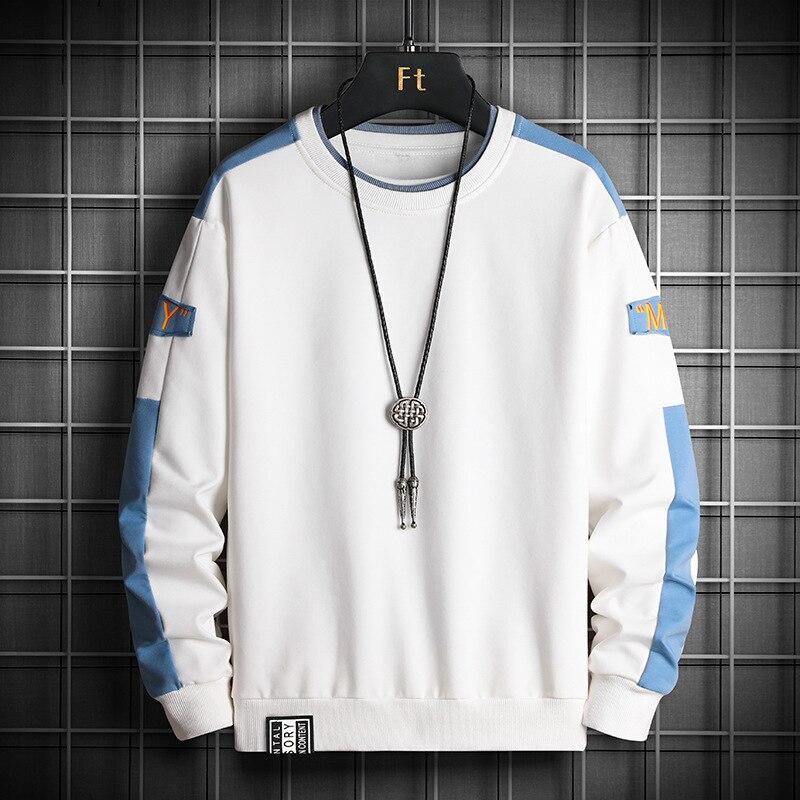 Mi-Fashion Herfst Mannen Casual Hoodies Crewneck Shirt Lange Mouw Sweatshirt Hiphop Patchwork Streetwear Heren Herfst Trui O-hals Tops M zwart