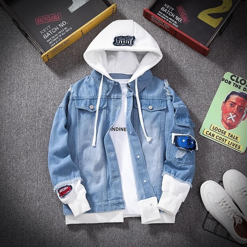 MAITA Clothscenery Mannen denim jasje streetwear hiphop heren jeansjassen met capuchon mannelijke casual losse bovenkleding nieuwe lente mode slim fit jas S blauw