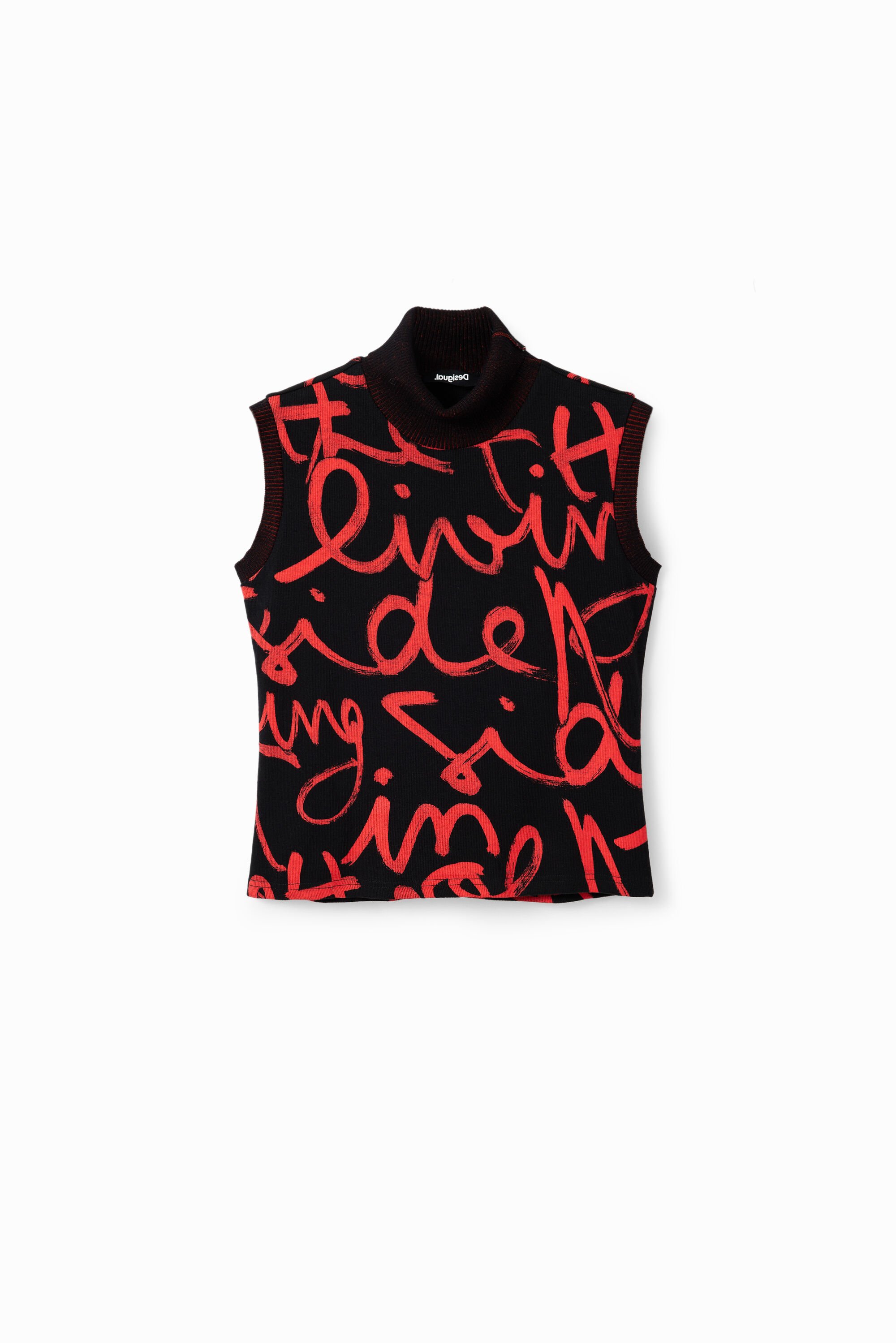 Desigual Mouwloos T-shirt met teksten - BLACK