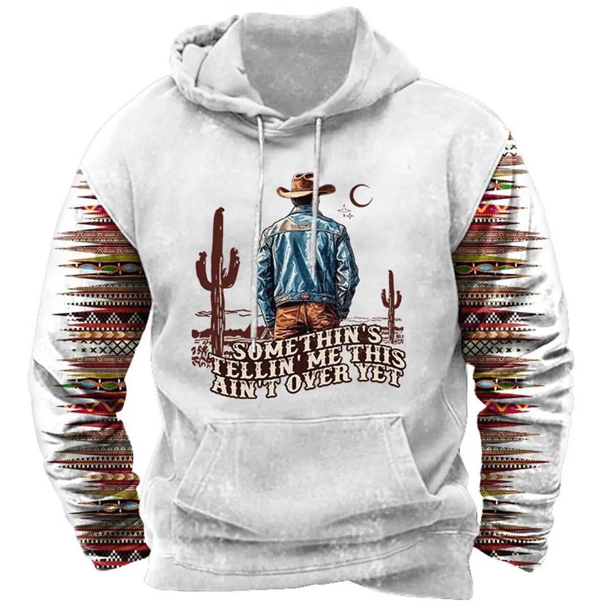 ETST 07 Western Cowboy Print Heren Hoodie Herfst Oversized Sweatshirt Met Capuchon Amerikaanse Vintage Streetwear Dagelijks Casual Herenkleding Tops 4XL