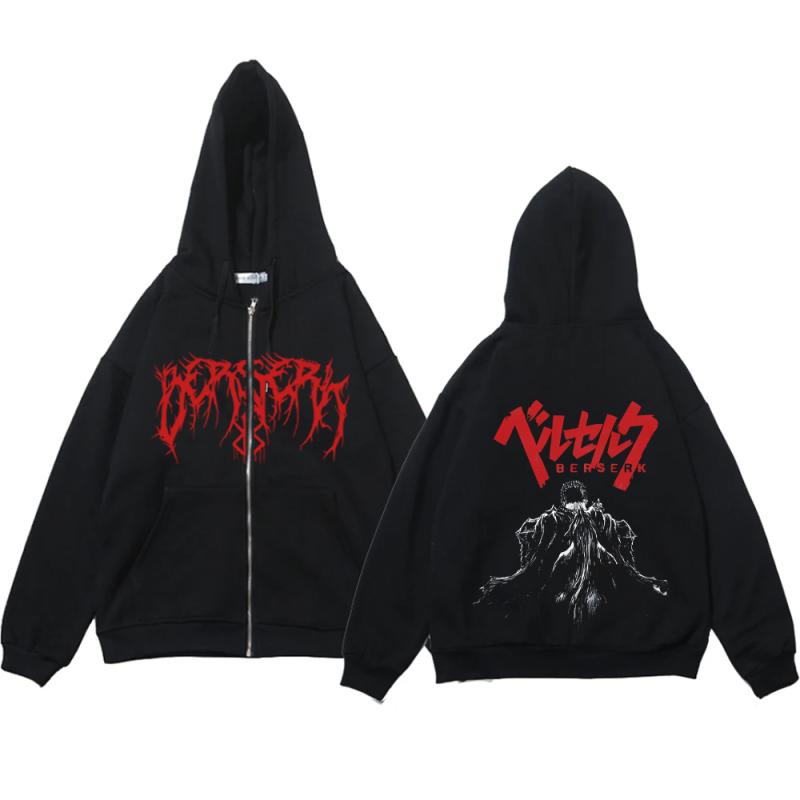 TENJINGE Trendy Anime Berserk Guts Hoodie Streetwear Skull Knight Rits Hoodies Fleece Harajuku Casual Jassen Oversized Sweatshirts Y2K Kleding 3XL