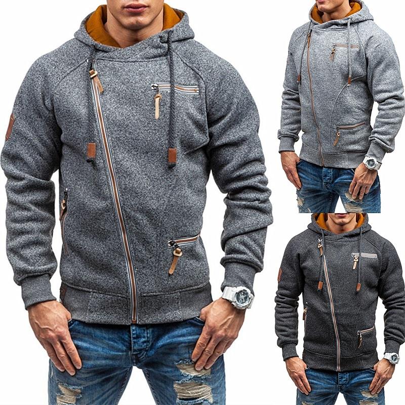 BEE 6 Trendy heren sweatshirt met lange mouwen en capuchon, rits herfstjas heren katoenen sport hoodies uitloper S donkergrijze kleur