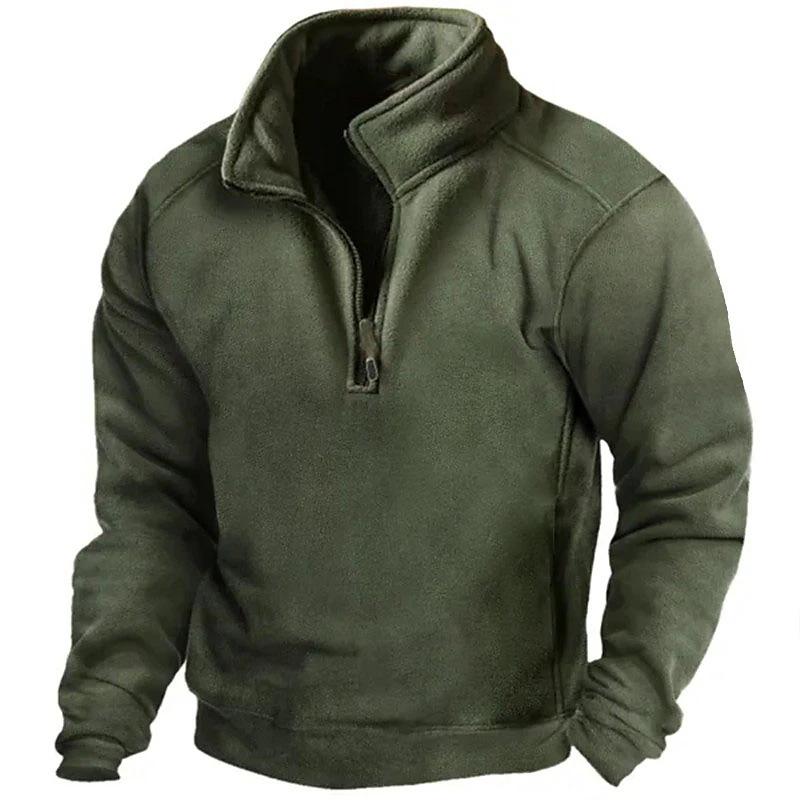 ForYourBeauty Heren Stand Neck Zip Hoodies Fleece Hoodie Pullover Heren Tops met lange mouwen Herenkleding S zwart