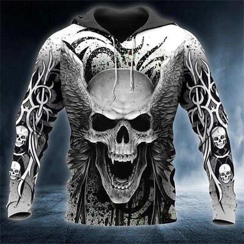 ETST WENDY 005 Herensweatshirt met capuchon Grijs Capuchon Schedel Grafische prints Print Dagelijks Sport 3D-print Streetwear Basic Casual Sweatshirts Lange mouw S