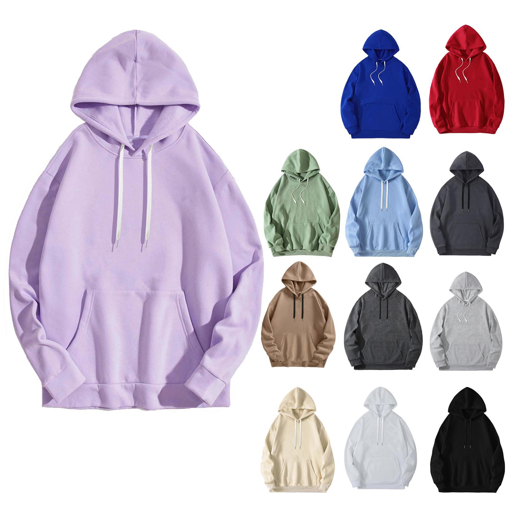 IEFiEL Heren casual losse effen kleur hoodie voorzak lange mouw trekkoord capuchon pullover sweatshirt XS zwart