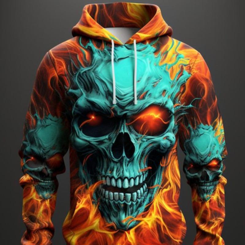 Nihao Grafische Vlam Schedel Herenmode 3D-print Hoodie Hoodies Lange mouw Capuchon Print Voorvak Lente & Herfst Hoodie Sweatshirt 5XL