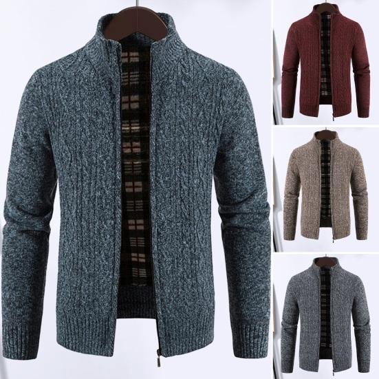 Yunzhu Heren Herfst Winterjas Gebreid Verdikt Gehaakt Opstaande Kraag Warme Zachte Ritssluiting Zakken Lange Mouw Casual Vest Trui Anti-pilling XL donkergrijze kleur