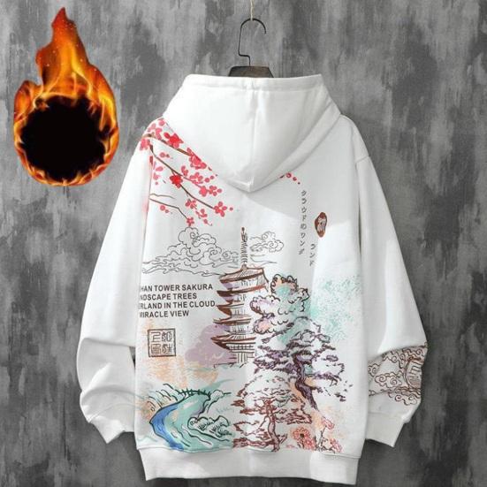 Meizhenchang Herenhoodie Plus Fluwelen Loose Fit Minimalistisch All-match Pocket Design Trendy Patroon Top voor de lente herfst M wit