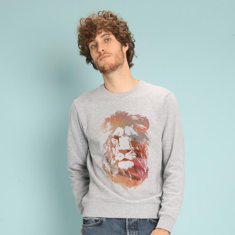 Le Roi du Tshirt Sweat Homme - DESERT LION XS heide grijze kleur