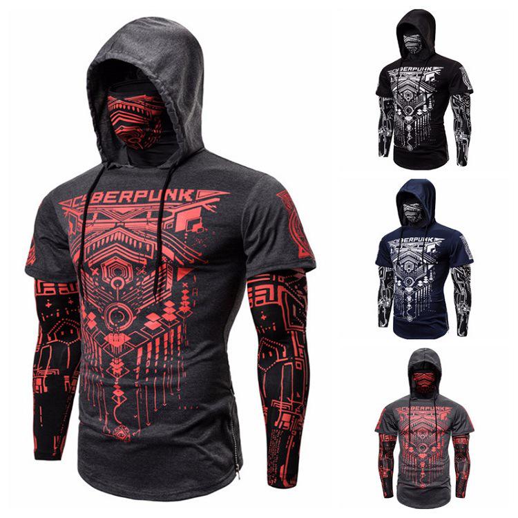 MAO MAO DIAN Lente en zomer Persoonlijkheid Stretch Fitness Cyberpunk Ninja-pak voor heren, T-shirt met lange mouwen en gezichtsmasker Rijden S zwart