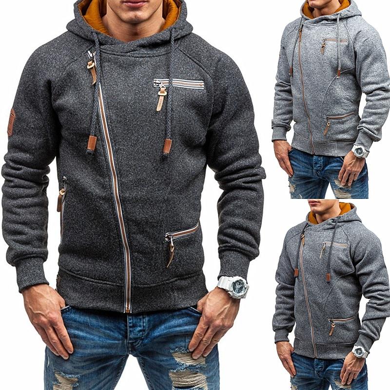 Tooyoo Trendy heren sweatshirt met lange mouwen en capuchon, rits herfstjas heren katoenen sport hoodies uitloper S