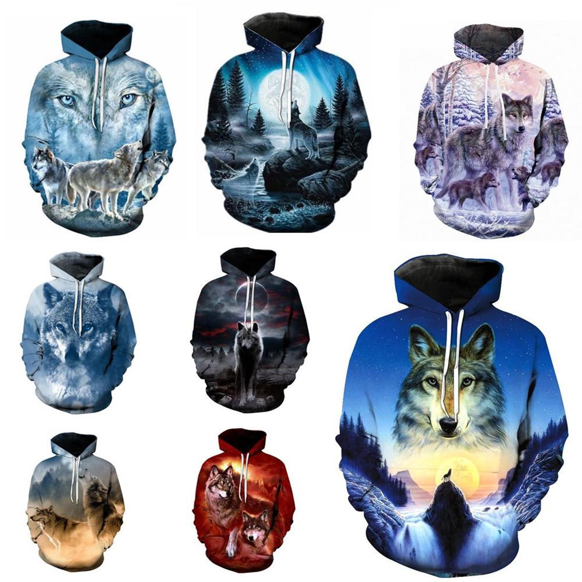 MD92YY Unisex mode 3D-geprinte Wolf-sweater 3D-hoodie Pullover Wolf-hoodie voor heren L beige