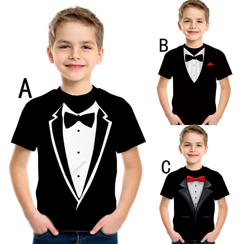 WowClassic Kinder T-shirts Grappig Formeel Pak Korte Mouw Kinderen Shirt Casual Feestkleding Jongens Tops Tee 110