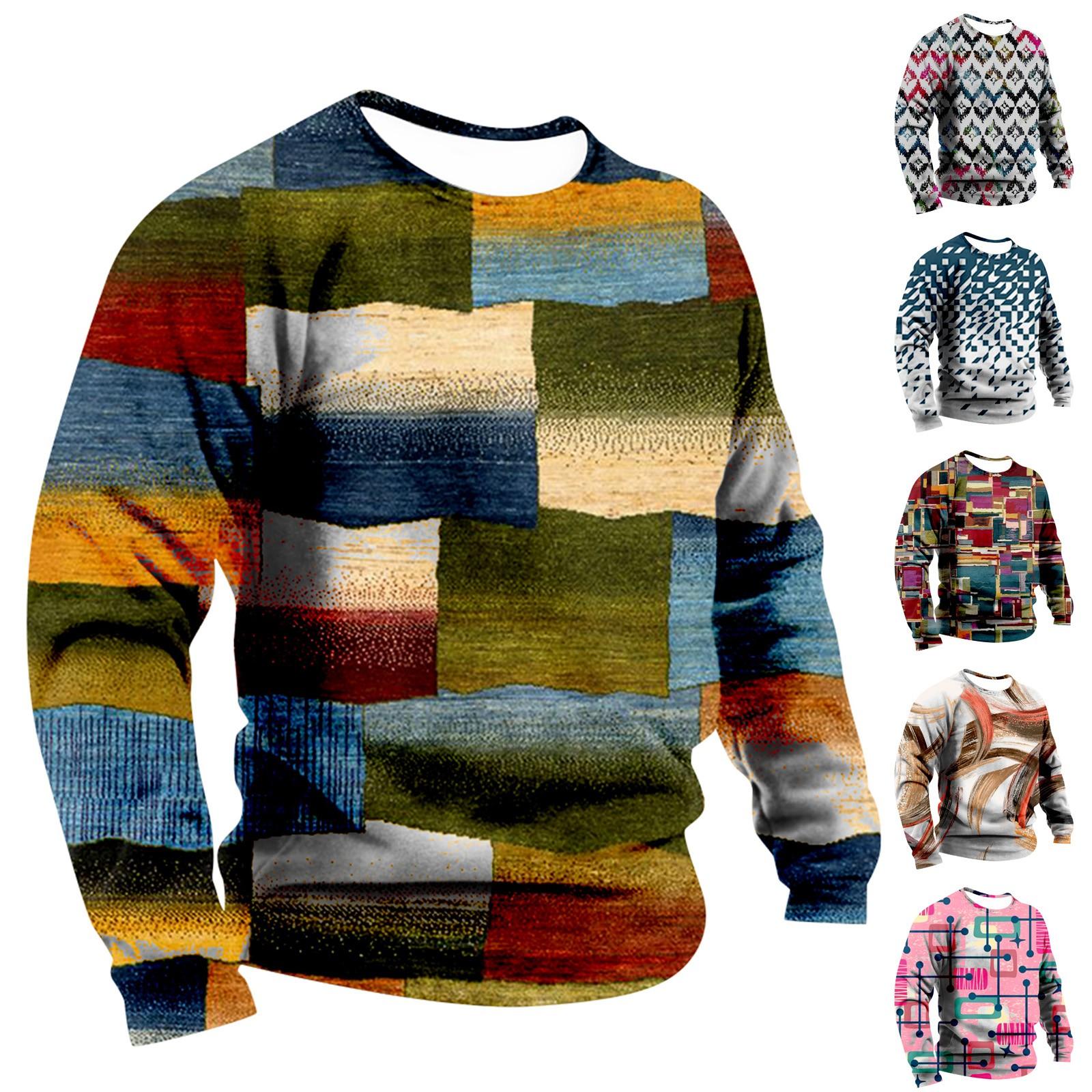 ElongPaoXiao Heren sweatshirt met print, buiten, etnisch bedrukt, losse lange mouwen XL