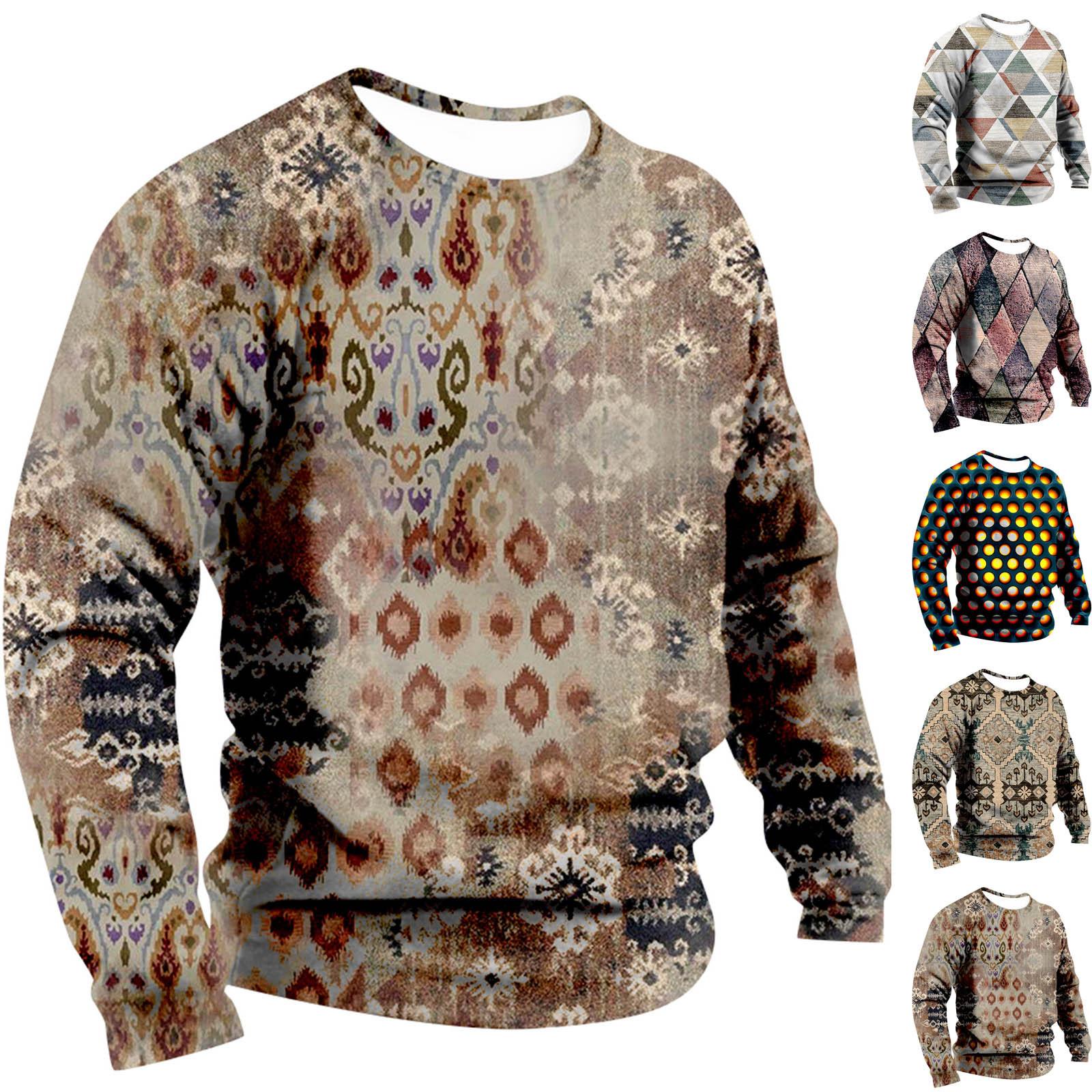 ElongPaoXiao Heren sweatshirt met print, buiten, etnisch bedrukt, losse lange mouwen M grijze kleur