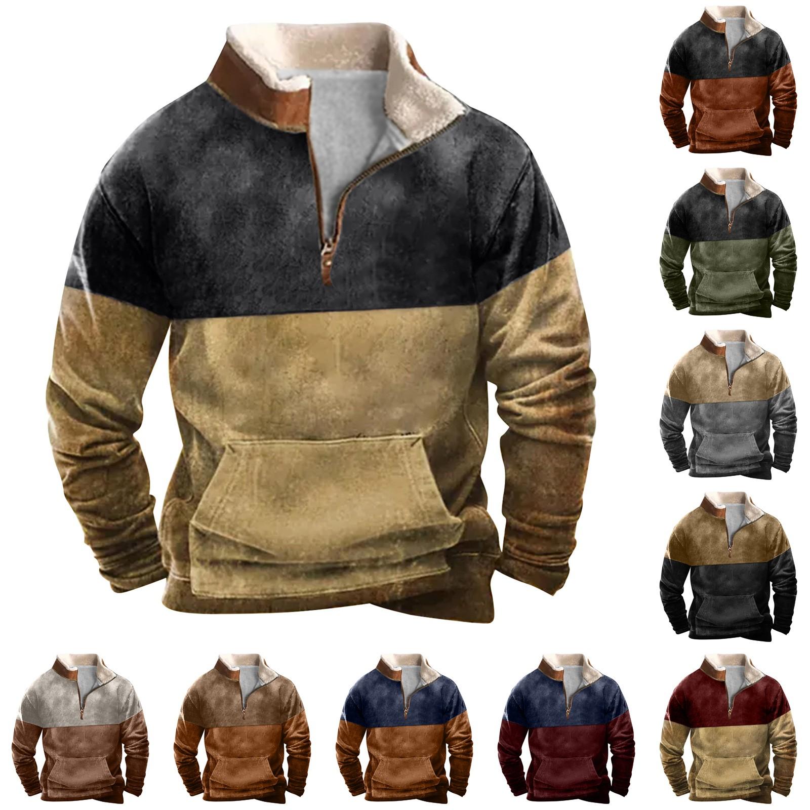 Niubiplus Lente en herfst herensweatshirt met staande kraag is outdoor casual truien tops L