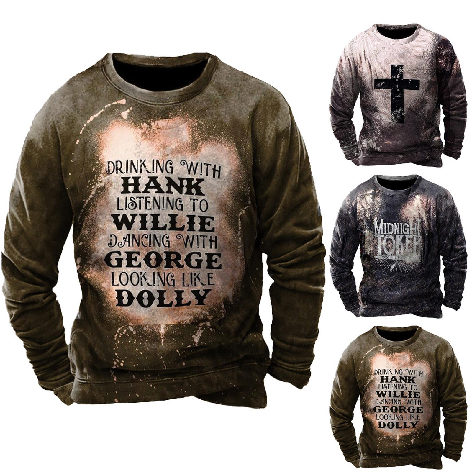 Timoduizhang Heren sweatshirt met print, buiten, etnisch bedrukt, losse lange mouwen XL