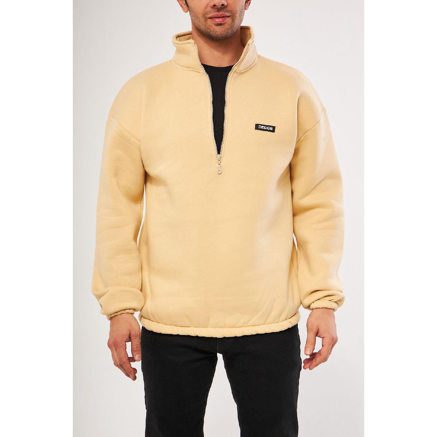 Kayra Home Ghassy Co. Men's Half Zipper Oversized Sweatshirt With Elastic Waist And Sleeves And Fleece Inside S