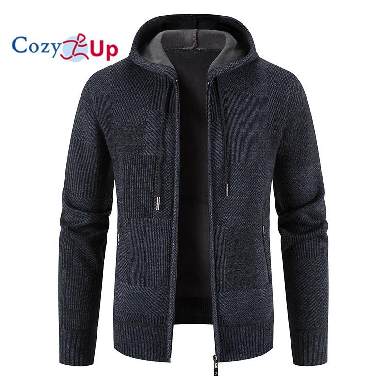 Cozy Up Nieuwe Hooded Sweater Heren Lange Mouw Gebreid Effen Kleur Slim Fit Dikke Warme Cardigan M marineblauwe kleur