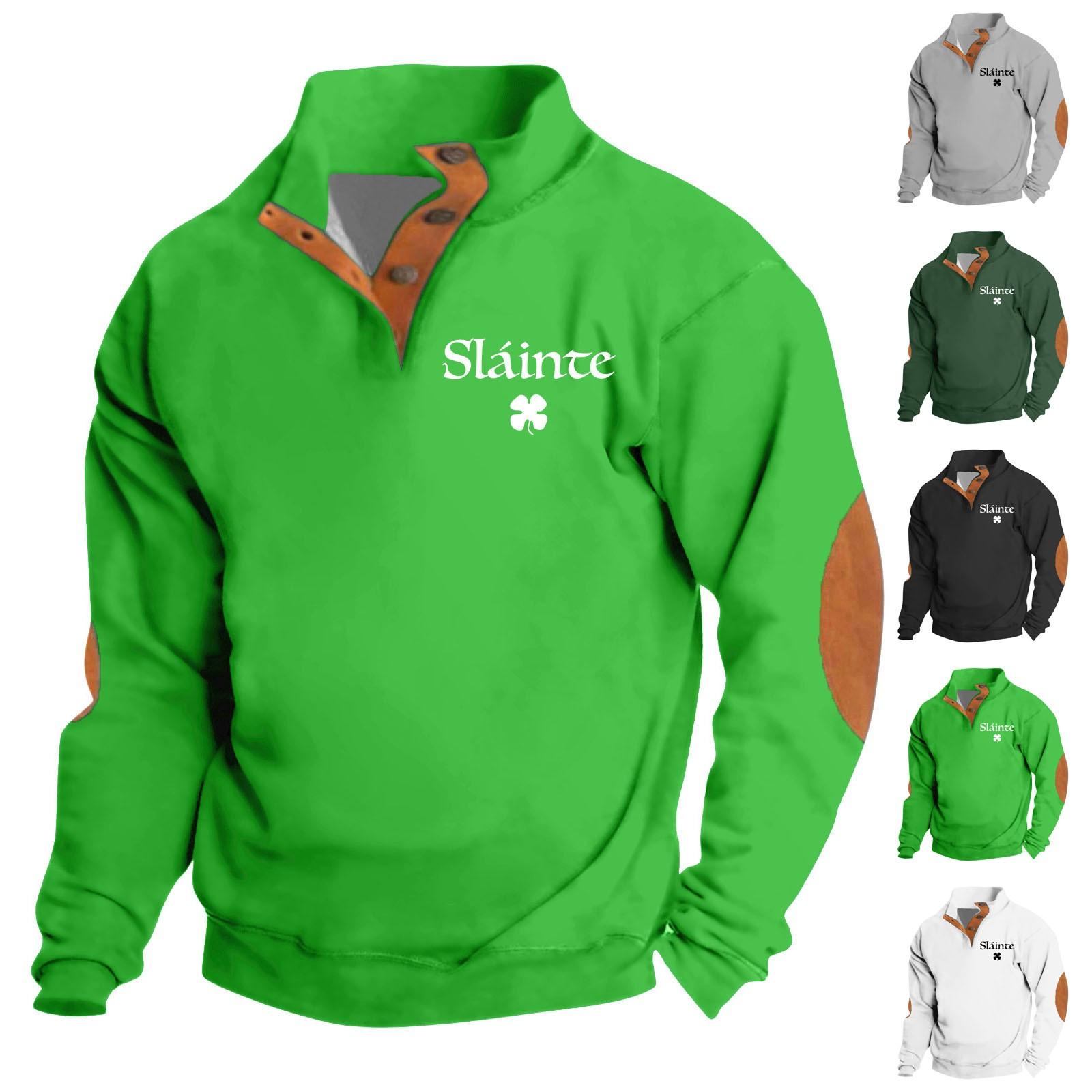 Zhiweihua Lente en herfst herensweatshirt met staande kraag is outdoor casual truien tops XXXL groen