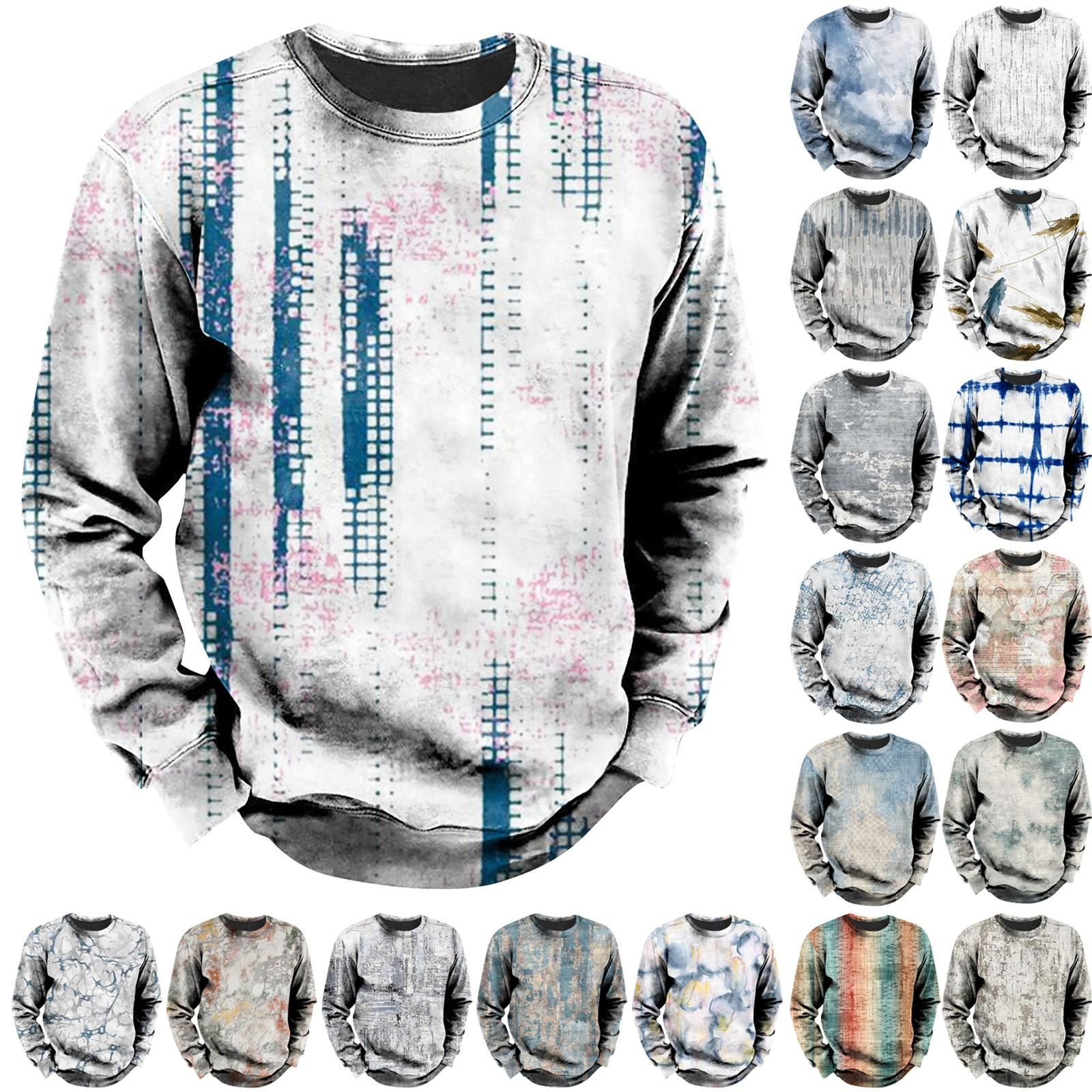 YiGeiWoLiGiaoGiao Heren sweatshirt met print, buiten, etnisch bedrukt, losse lange mouwen M blauw