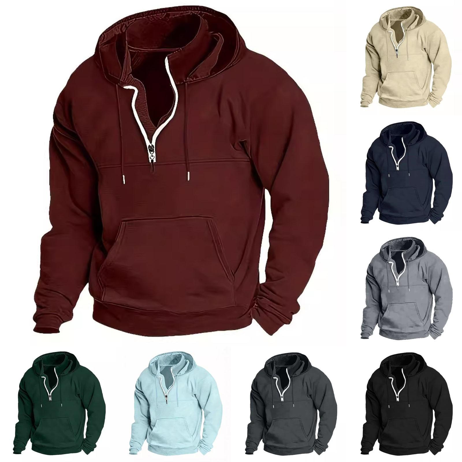 Linglong Fashion Hoodie Men's Stand Up Collar Zipper Hooded Sports And casual Hoodie L zwart