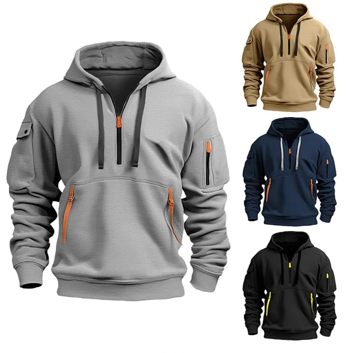 YC Direct Lente en herfst heren trui hoodie rits multi-pocket pullover heren sport casual jas XS zwart