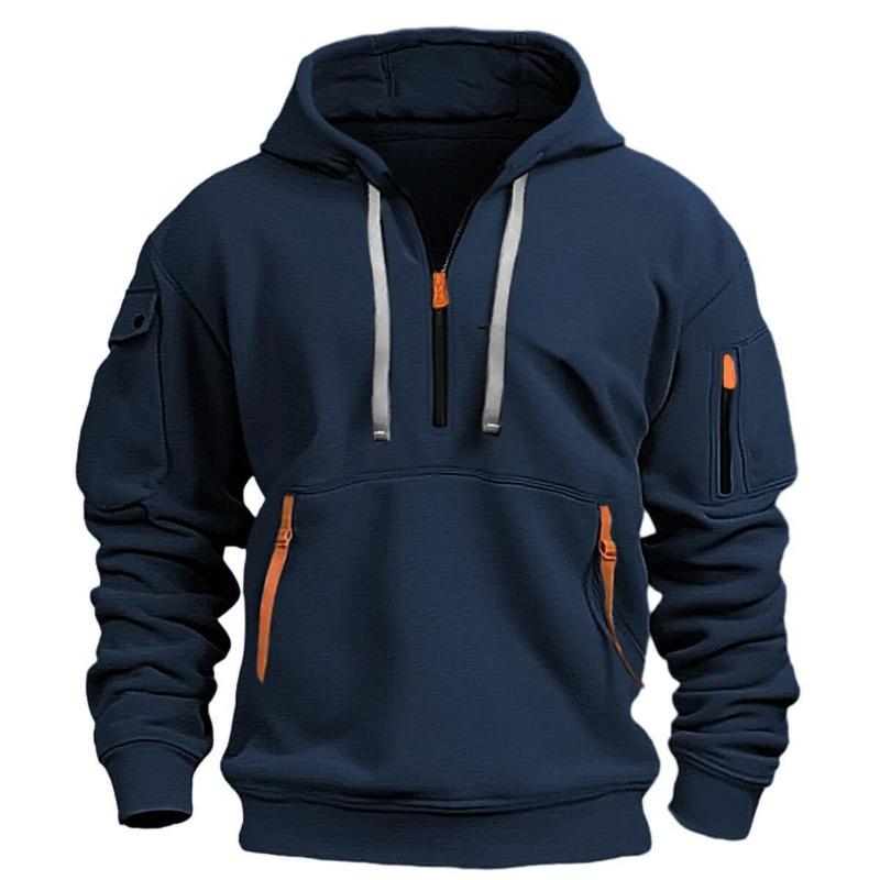 Aee-MaMoo 2024 Nieuwe Heren Hoodie Kwart Rits Hoodies Zak Sport & Outdoor Streetwear Cool Casual Lente Herfst Kleding Hoodies Sweatshirts S marineblauwe kleur