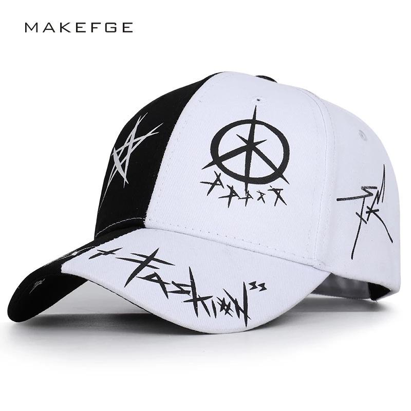 Headgear En witte kleur passend Pentagram Graffiti Baseball Cap Student Jonge mannen en vrouwen De lente zomer zonnehoeden Persoonlijkheid Hip Hop Caps Golfhoed wit