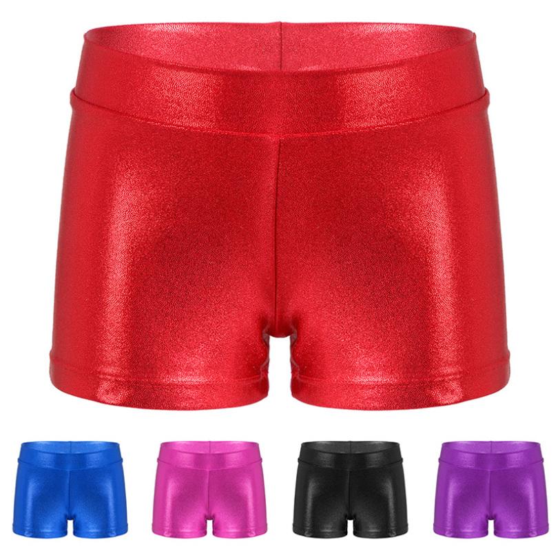 HULIJA Kinderen Meisjes Sport Gymnastiek Actieve Slijtage Metallic Glanzende Dansshorts met Hoge Taille 5-6 Years zwart