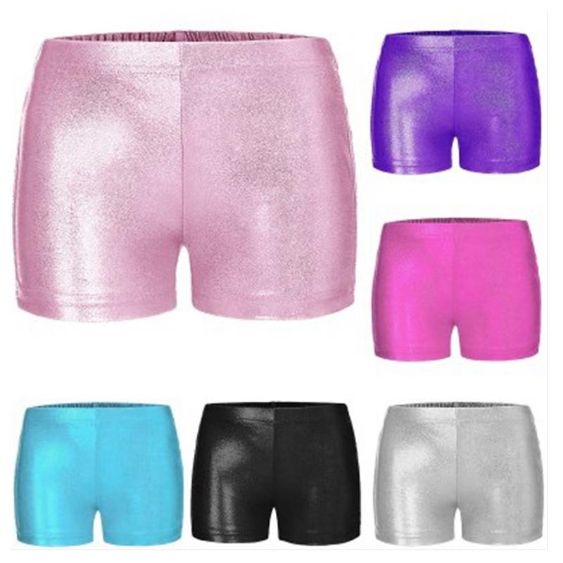 Fldy Meisjes kinderen metallic dansshorts gymnastiek atletische boxershorts voor yoga sport fietsen hardlopen 3-4 Years zwart